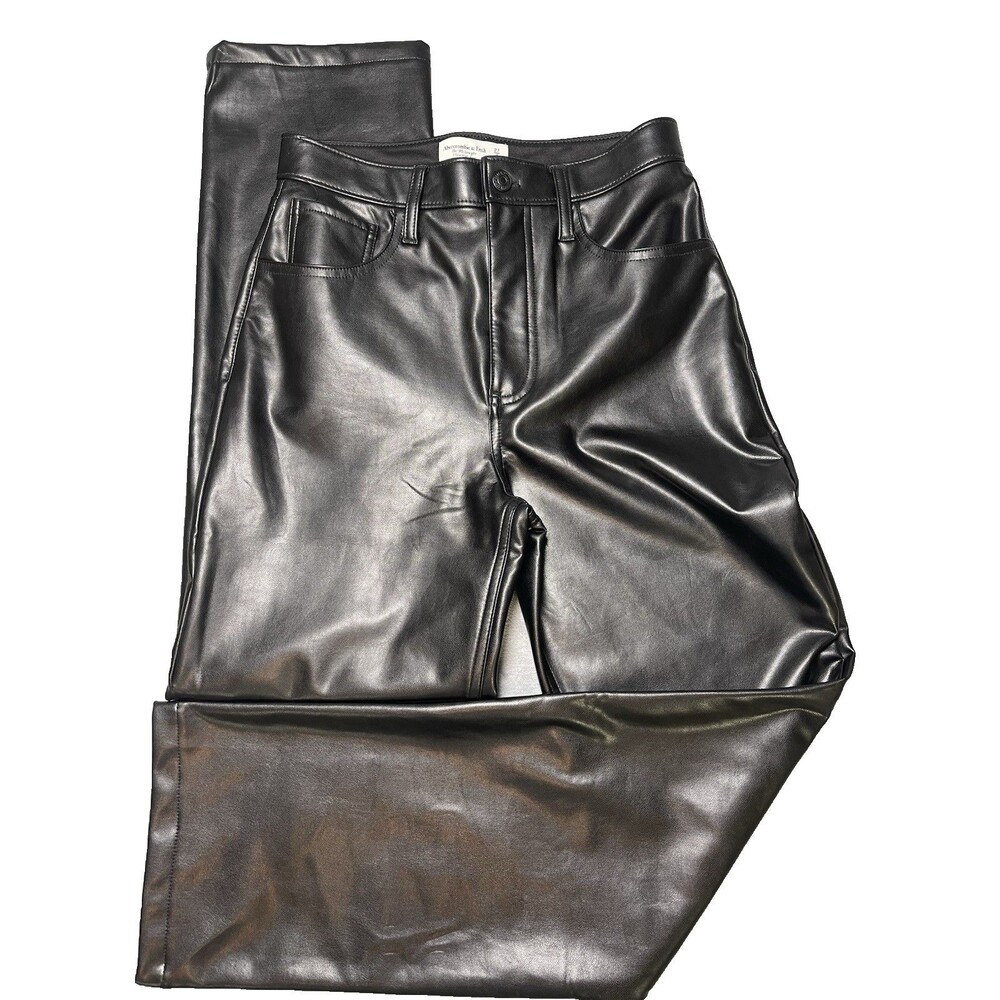 Abercrombie & Fitch Womens Ultra High-Rise Vegan Leather Straight Pant 27/4 NEW!
